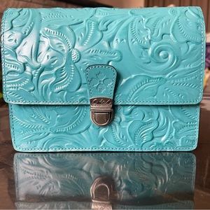 Patricia Nash Lanza Crossbody Tooled Blue Grass NWT